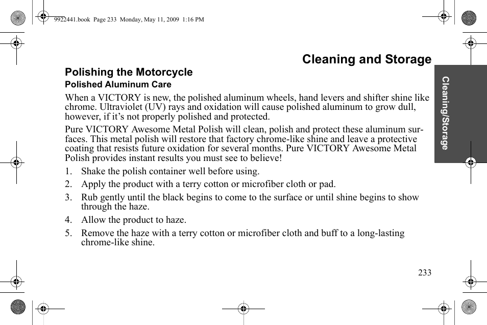Cleaning and storage | Polaris 2010 Victory Victory Vision 8-Ball User Manual | Page 237 / 334