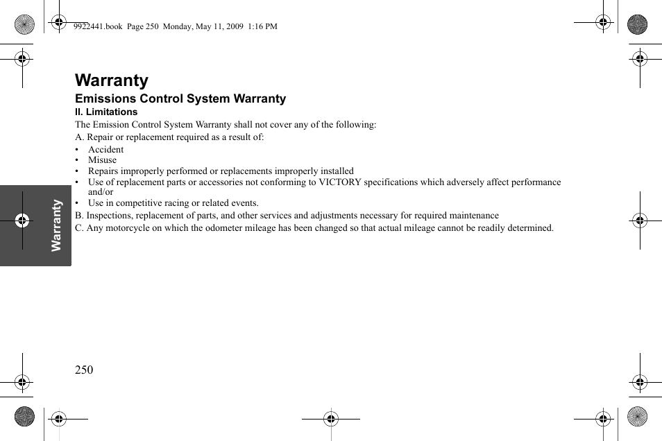 Warranty | Polaris 2010 Victory Victory Vision 8-Ball User Manual | Page 254 / 334