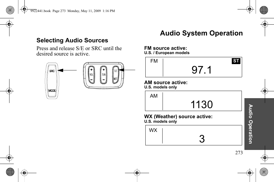 Audio system operation | Polaris 2010 Victory Victory Vision 8-Ball User Manual | Page 277 / 334