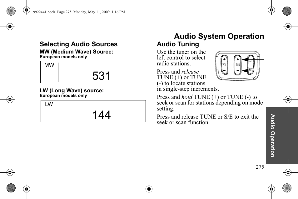 Audio system operation | Polaris 2010 Victory Victory Vision 8-Ball User Manual | Page 279 / 334