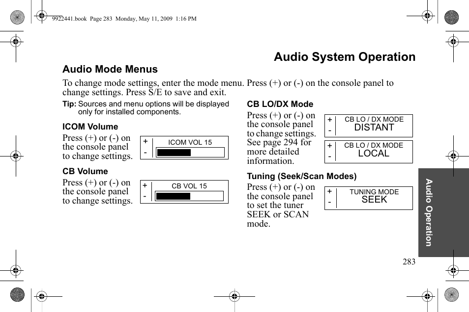 Audio system operation | Polaris 2010 Victory Victory Vision 8-Ball User Manual | Page 287 / 334