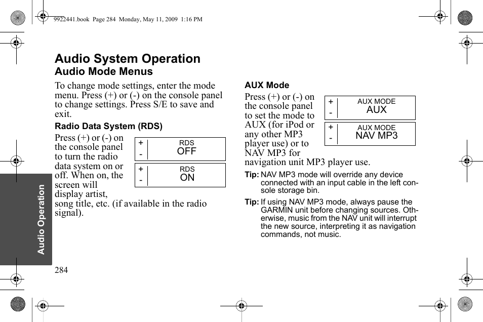 Audio system operation | Polaris 2010 Victory Victory Vision 8-Ball User Manual | Page 288 / 334