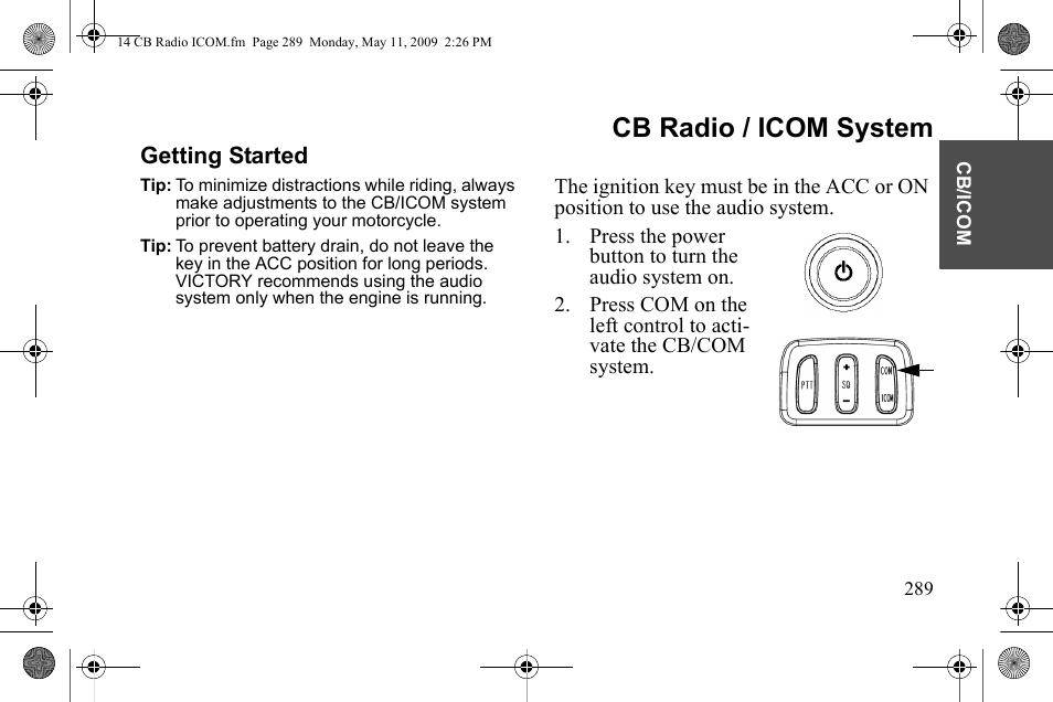 Cb radio / icom system | Polaris 2010 Victory Victory Vision 8-Ball User Manual | Page 293 / 334