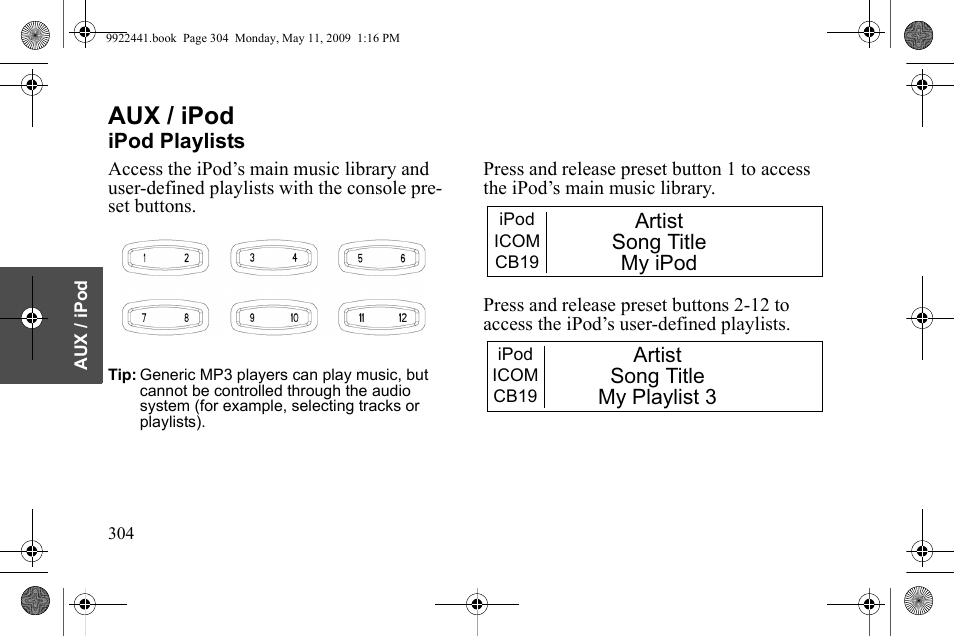 Aux / ipod | Polaris 2010 Victory Victory Vision 8-Ball User Manual | Page 308 / 334