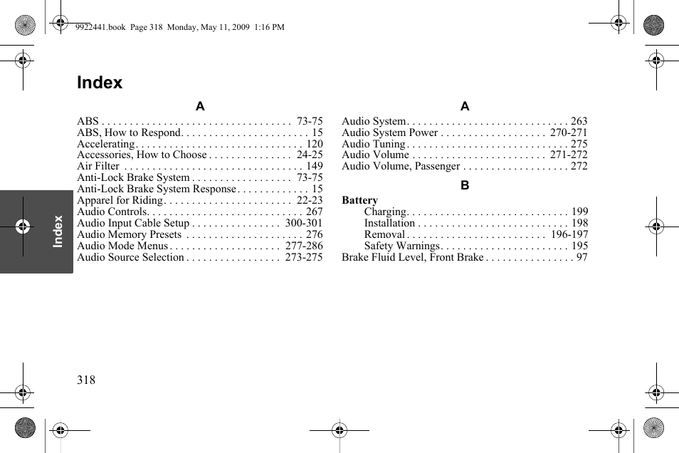 Index | Polaris 2010 Victory Victory Vision 8-Ball User Manual | Page 322 / 334