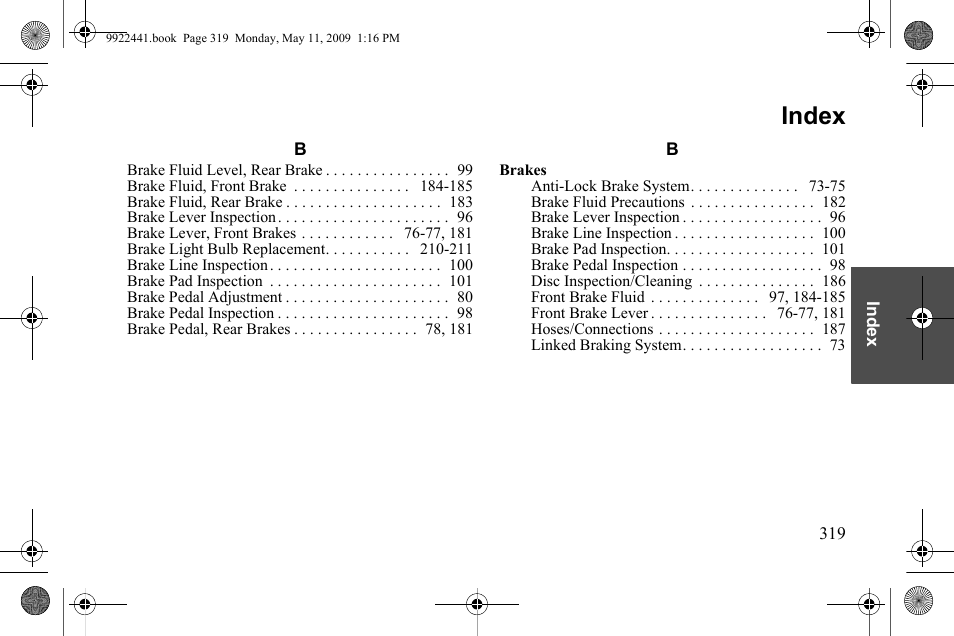 Index | Polaris 2010 Victory Victory Vision 8-Ball User Manual | Page 323 / 334