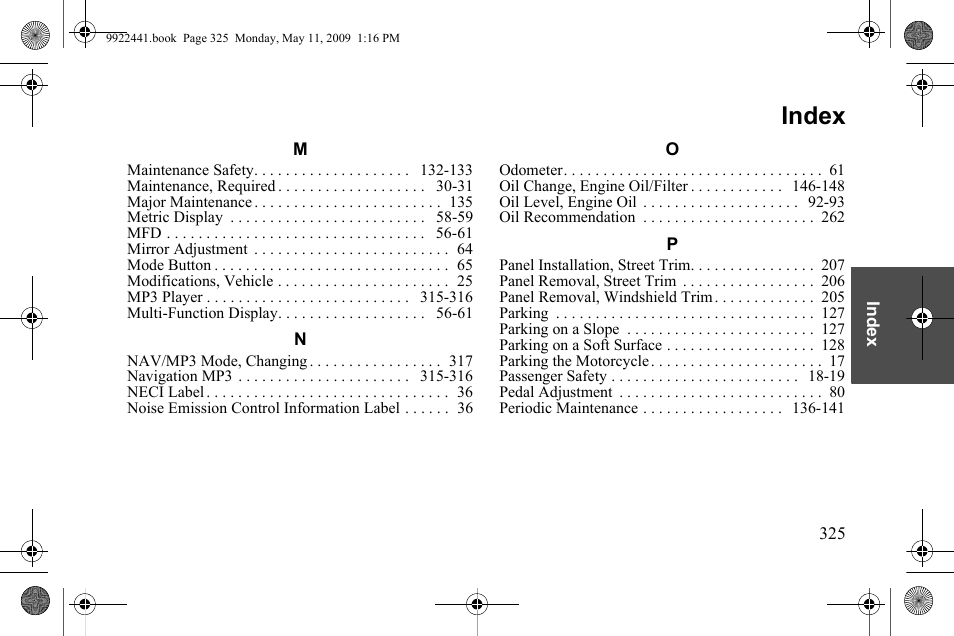 Index | Polaris 2010 Victory Victory Vision 8-Ball User Manual | Page 329 / 334