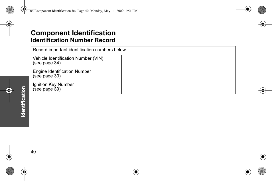 Component identification, Identification number record | Polaris 2010 Victory Victory Vision 8-Ball User Manual | Page 44 / 334