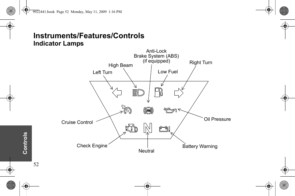 Instruments/features/controls, Indicator lamps | Polaris 2010 Victory Victory Vision 8-Ball User Manual | Page 56 / 334