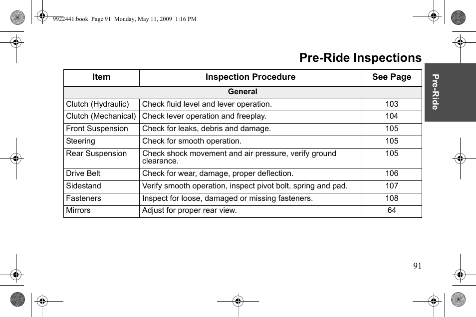 Pre-ride inspections | Polaris 2010 Victory Victory Vision 8-Ball User Manual | Page 95 / 334