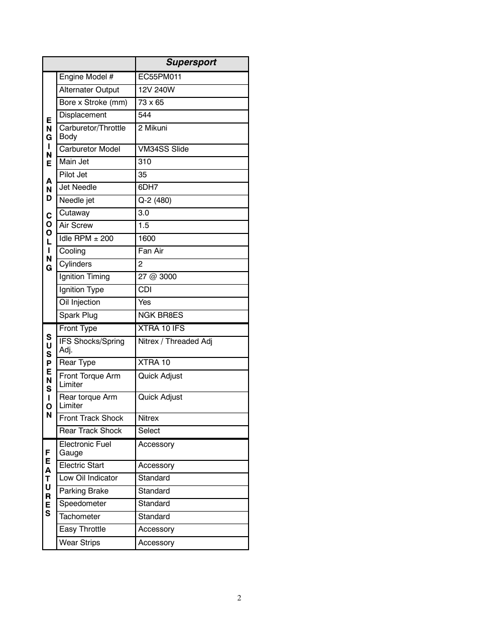 Polaris 1999 Supersport User Manual | Page 2 / 4