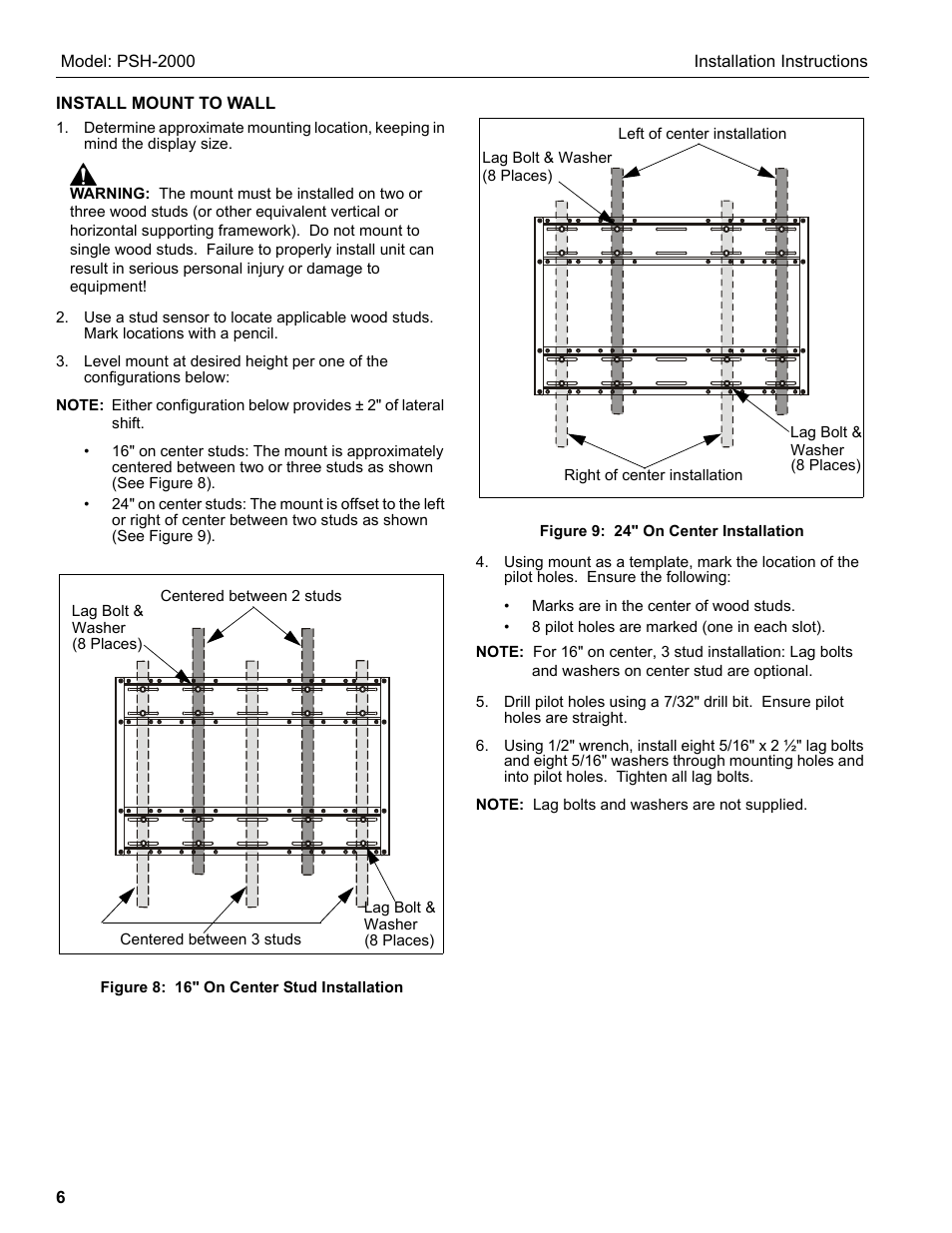 Chief Manufacturing PSH-2000 User Manual | Page 6 / 8