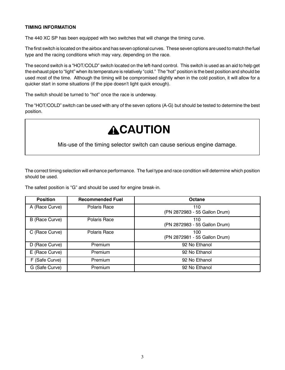 Caution | Polaris 2000 Indy 440 XC SP User Manual | Page 3 / 4