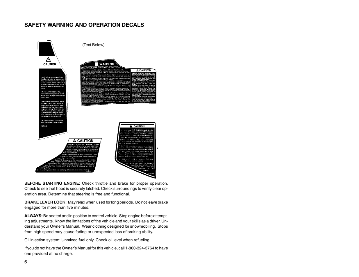 Safety warning and operation decals | Polaris 2000 Universal Snowmobile User Manual | Page 11 / 154