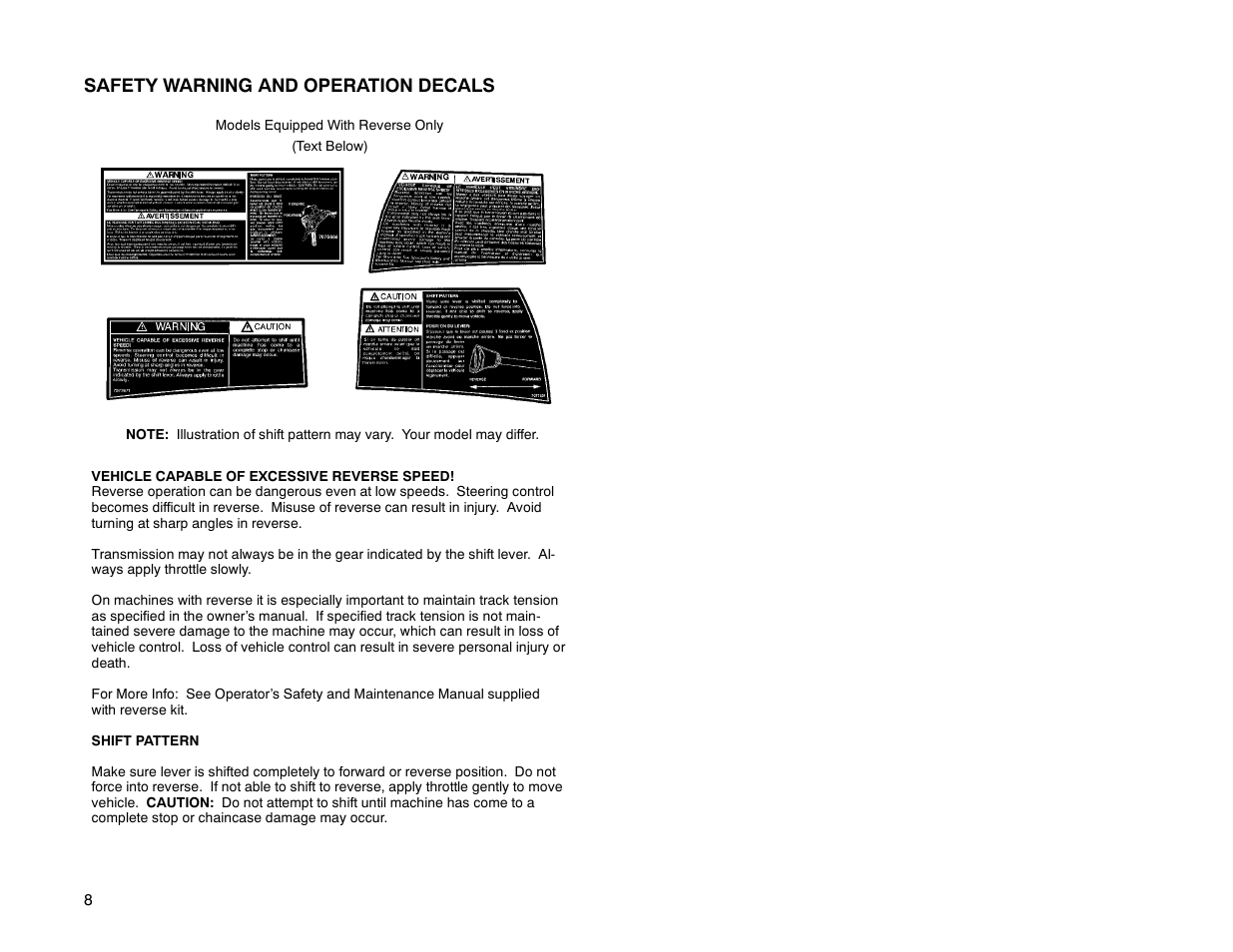 Safety warning and operation decals | Polaris 2000 Universal Snowmobile User Manual | Page 13 / 154