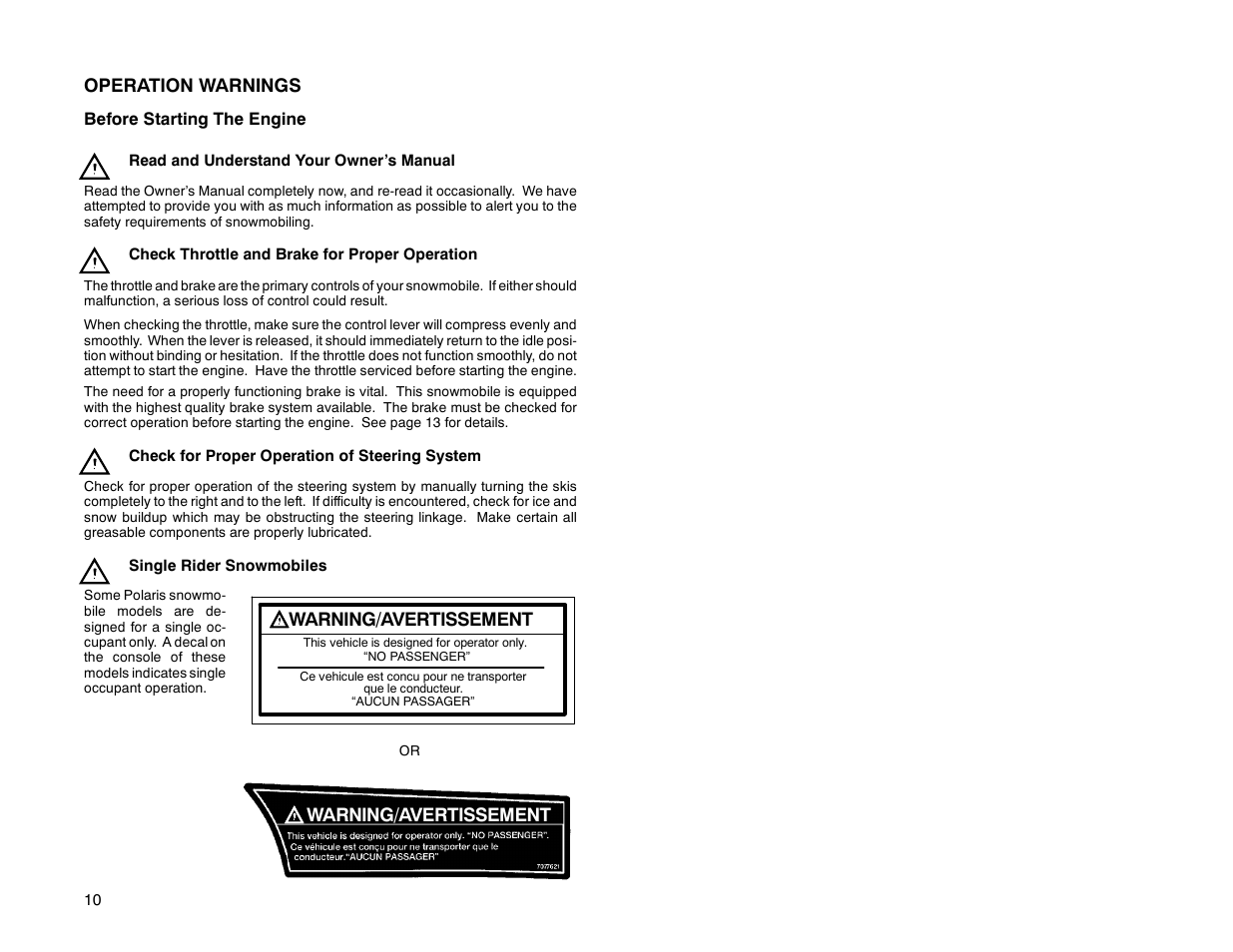 Polaris 2000 Universal Snowmobile User Manual | Page 15 / 154