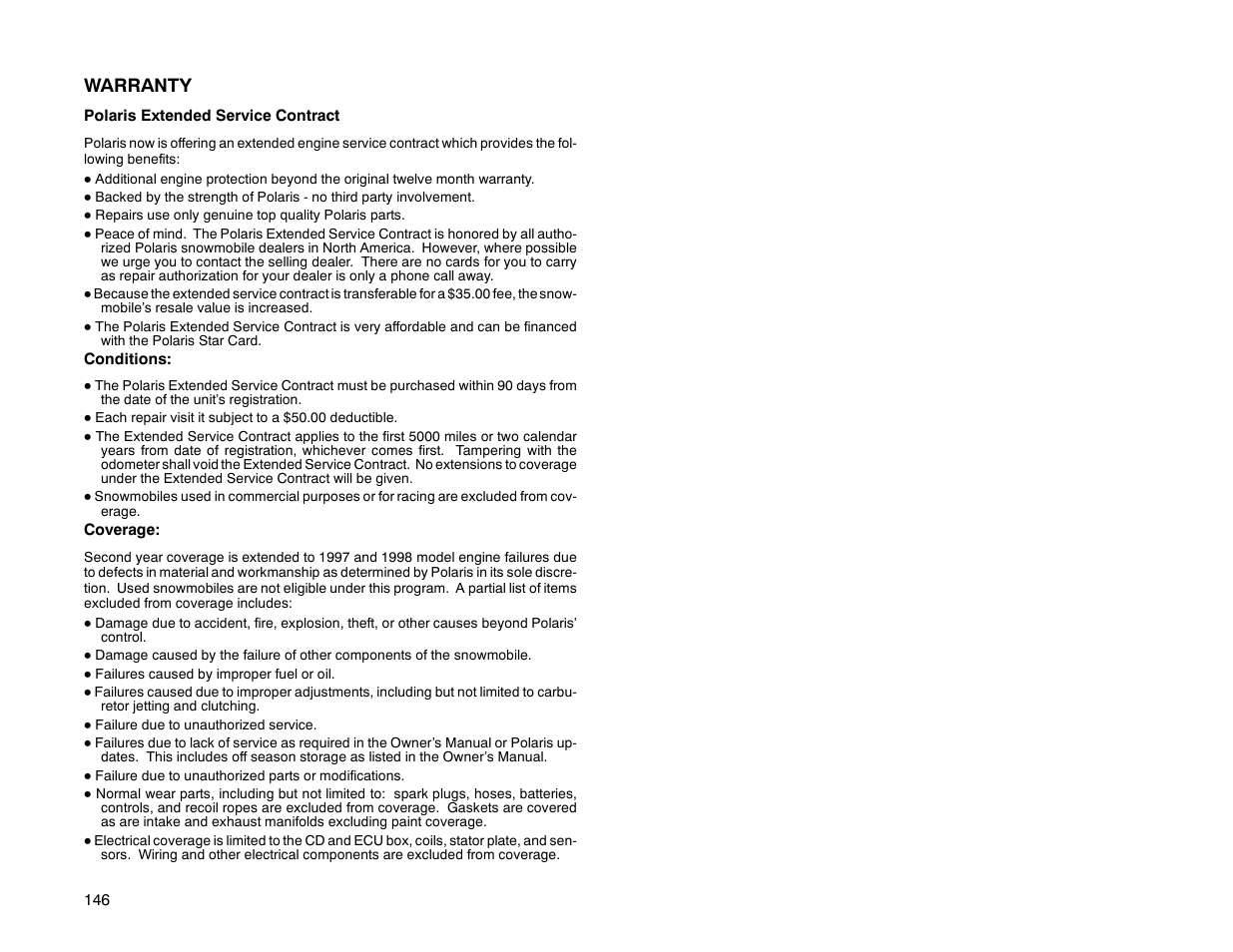 Warranty | Polaris 2000 Universal Snowmobile User Manual | Page 151 / 154