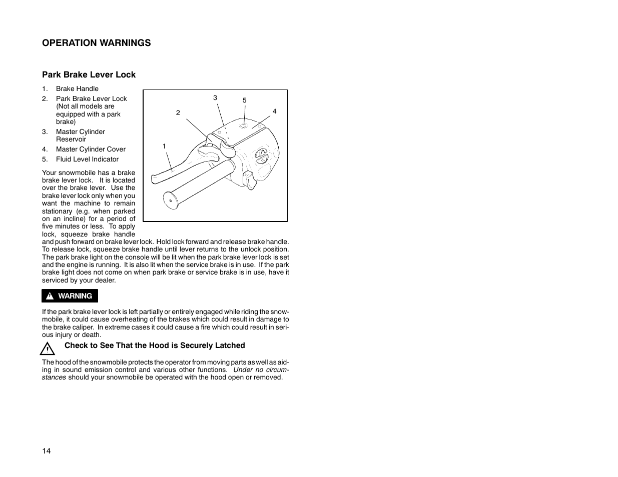 Operation warnings | Polaris 2000 Universal Snowmobile User Manual | Page 19 / 154