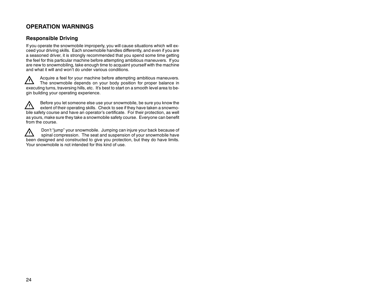 Operation warnings | Polaris 2000 Universal Snowmobile User Manual | Page 29 / 154