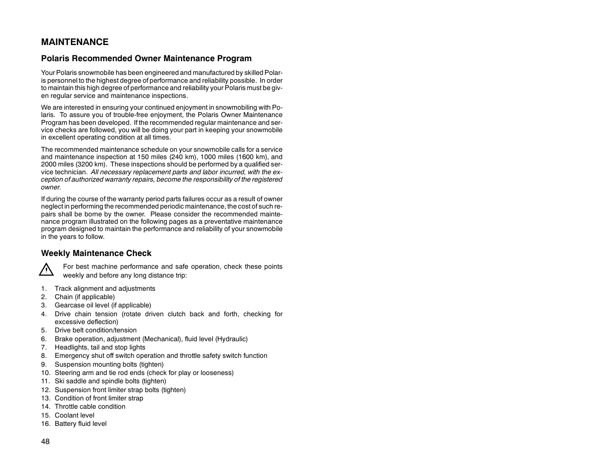 Maintenance | Polaris 2000 Universal Snowmobile User Manual | Page 53 / 154