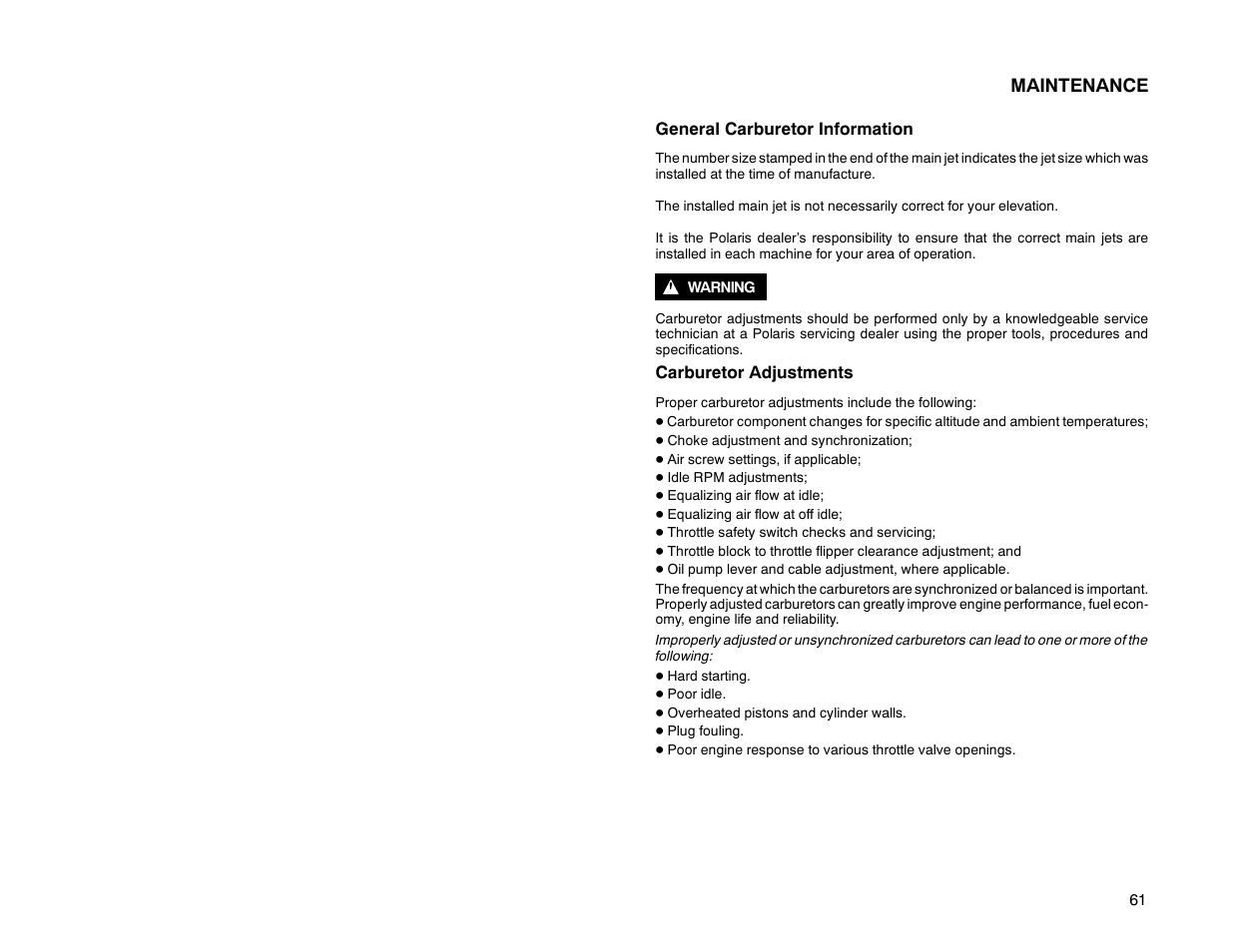 Maintenance | Polaris 2000 Universal Snowmobile User Manual | Page 66 / 154