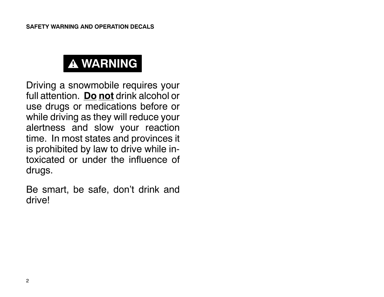 Warning | Polaris 2000 Universal Snowmobile User Manual | Page 7 / 154