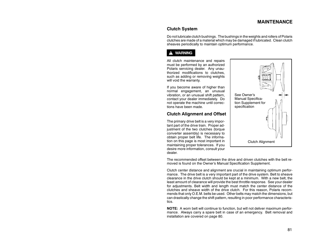 Maintenance | Polaris 2000 Universal Snowmobile User Manual | Page 86 / 154