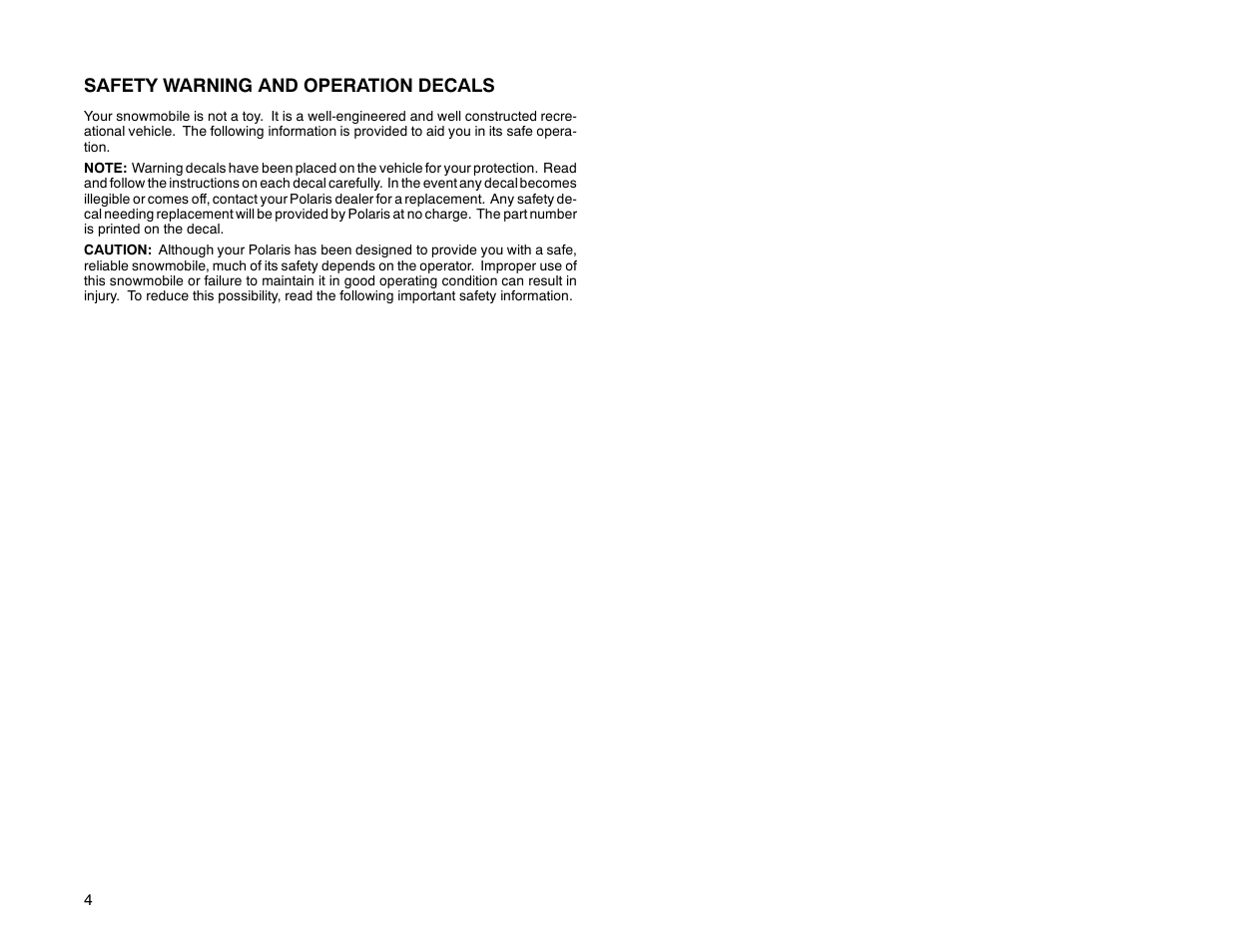 Safety warning and operation decals | Polaris 2000 Universal Snowmobile User Manual | Page 9 / 154