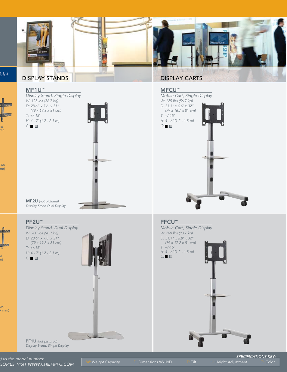 Mf1u, Mfcu, Pf2u | Pfcu, Custom product options also available | Chief Manufacturing Fusion Mobile Carts & Stands User Manual | Page 3 / 6