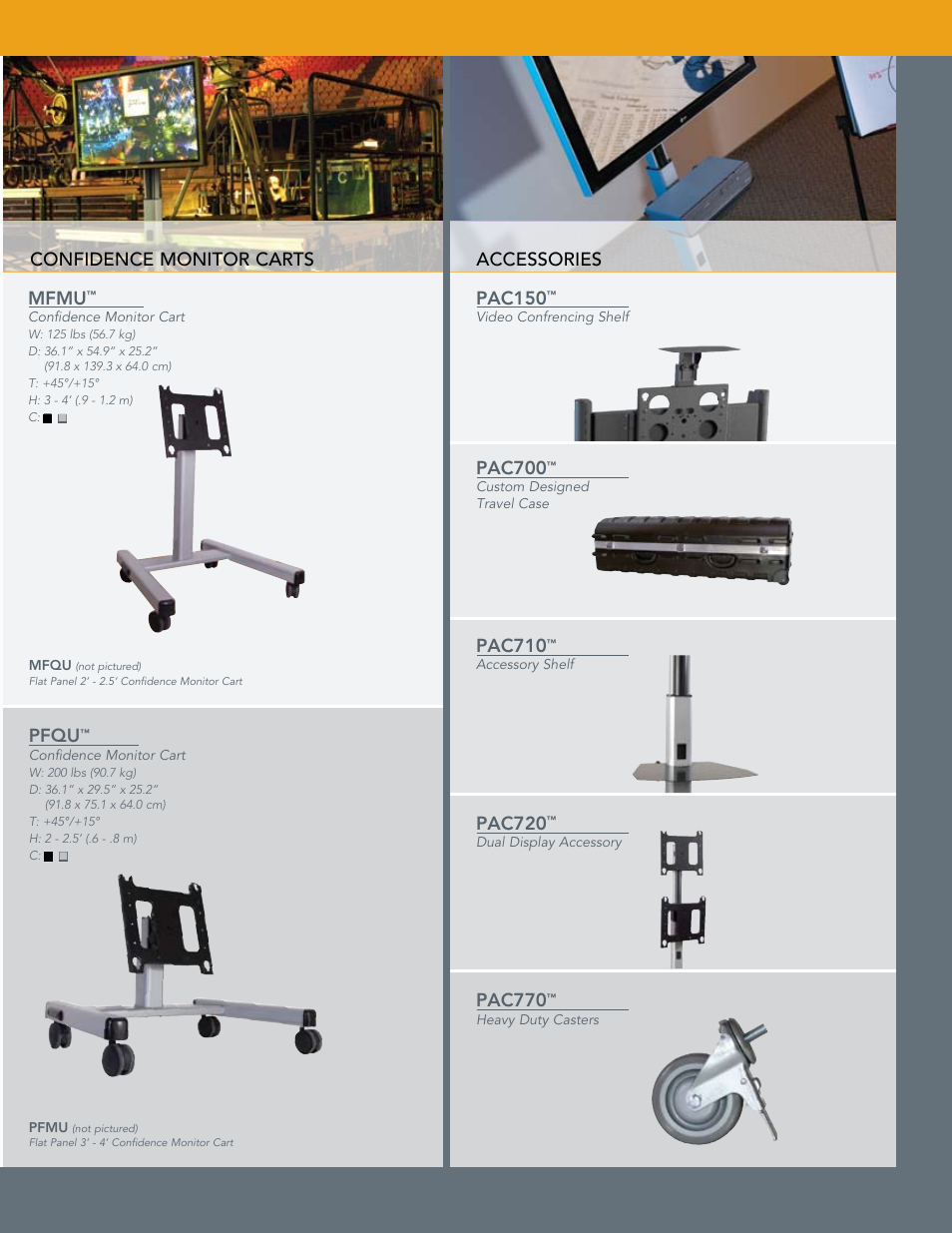 Mfmu, Pfqu, Pac150 | Pac700, Pac710, Pac720, Pac770 | Chief Manufacturing Fusion Mobile Carts & Stands User Manual | Page 4 / 6