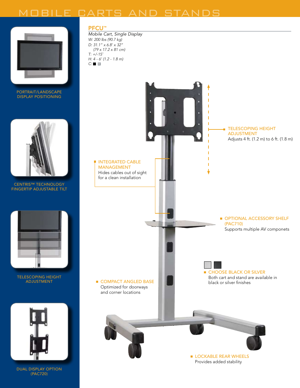 Mobile carts and stands, Pfcu | Chief Manufacturing Fusion Mobile Carts & Stands User Manual | Page 5 / 6