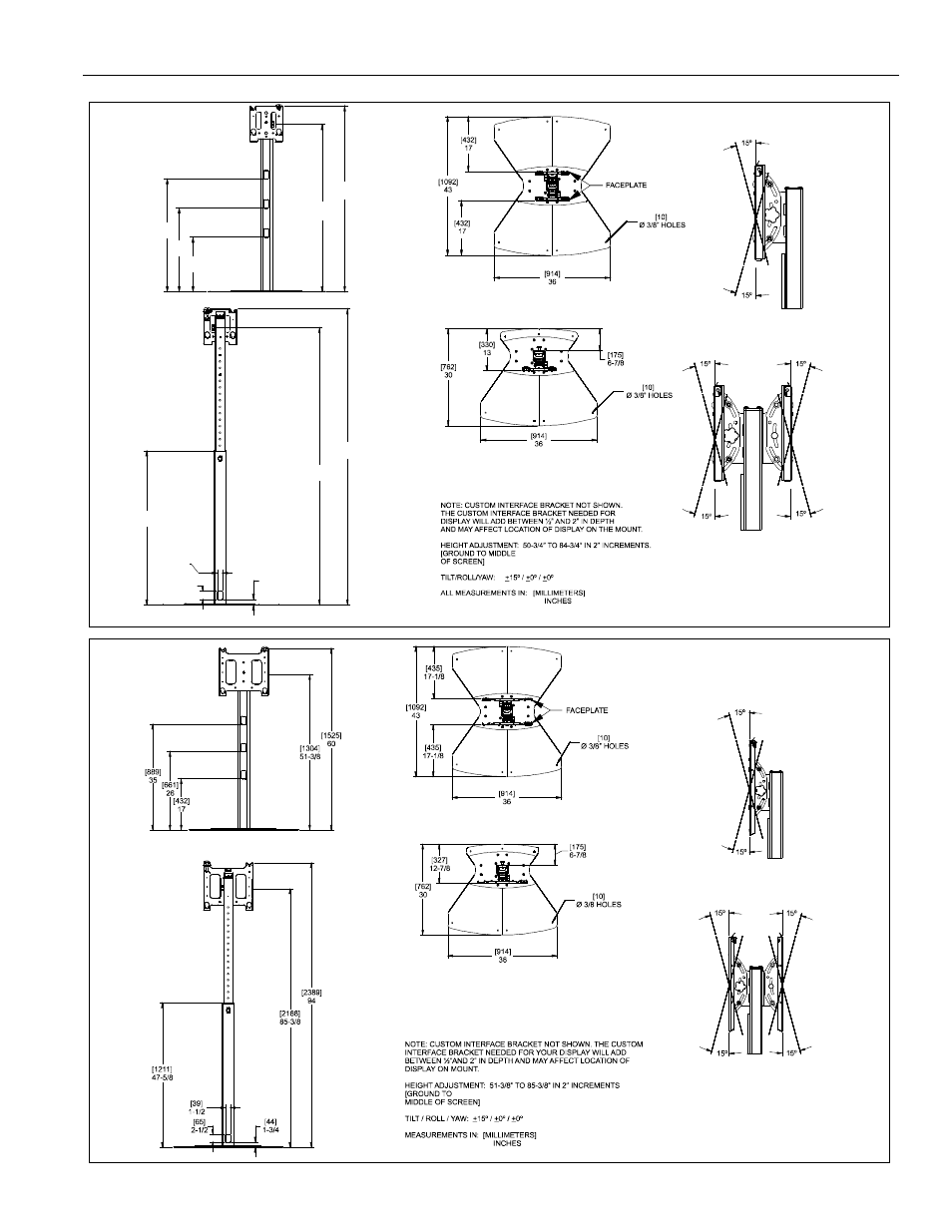 Dimensions, Mf1, mf2 pf1, pf2 | Chief Manufacturing PF1 Series User Manual | Page 3 / 12