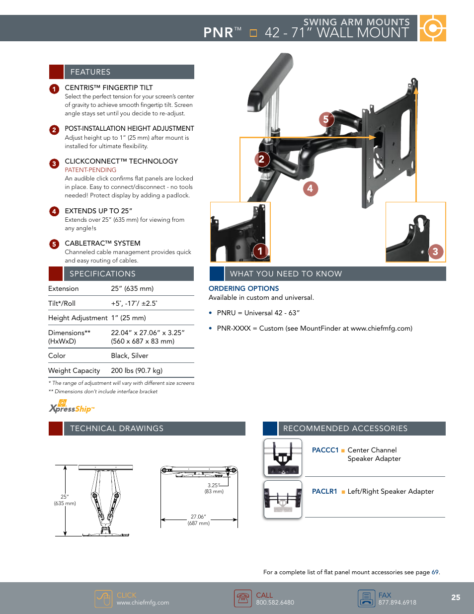 Chief Manufacturing Swing Arm Mounts User Manual | 1 page