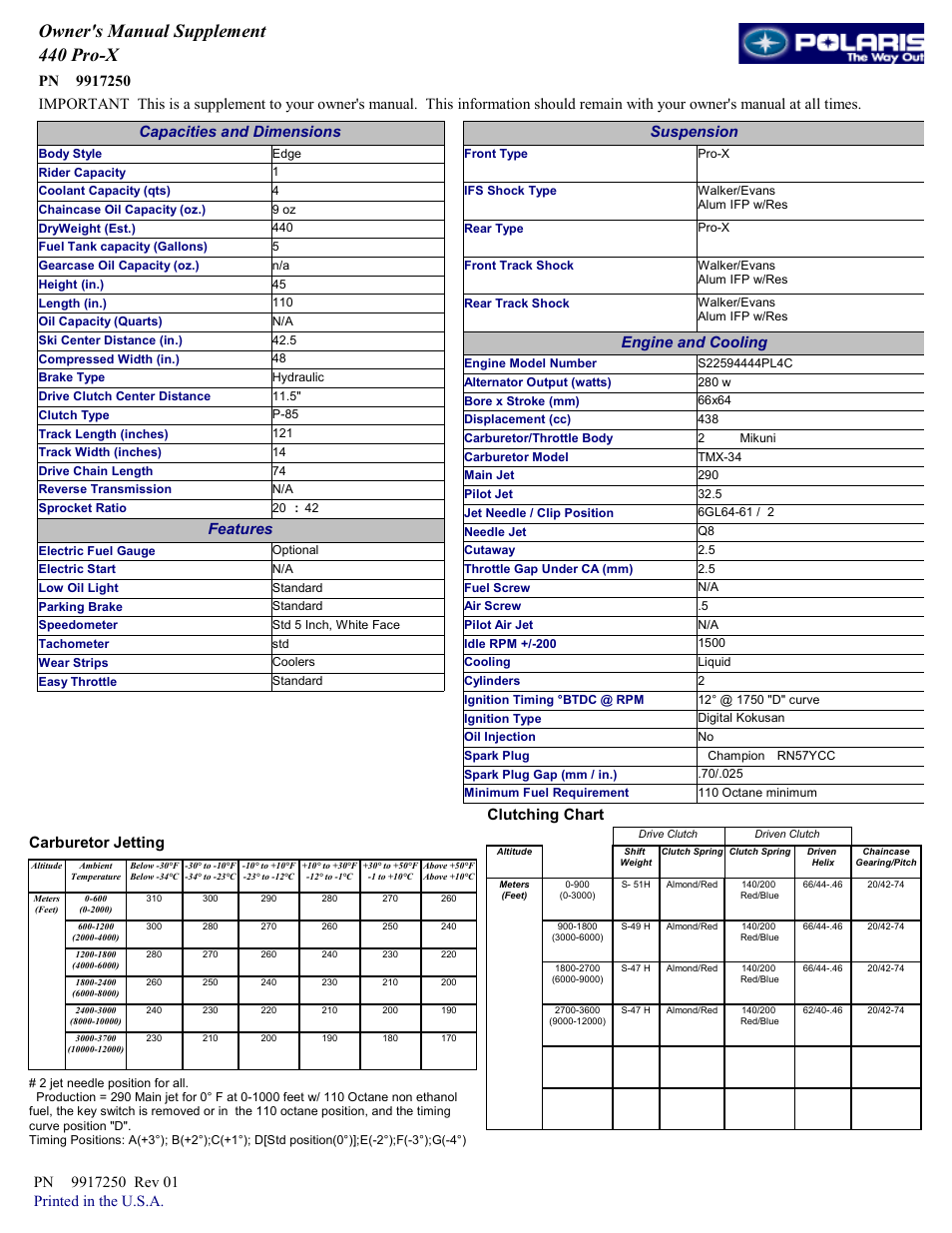 Polaris 2002 440 Pro-X User Manual | 1 page