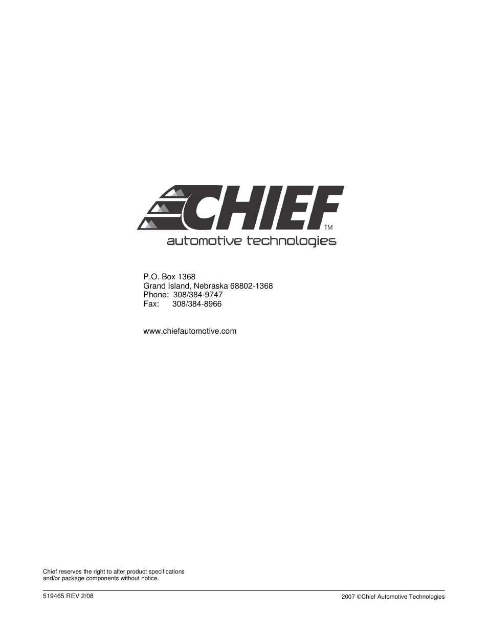 Chief Manufacturing X3 User Manual | Page 8 / 8