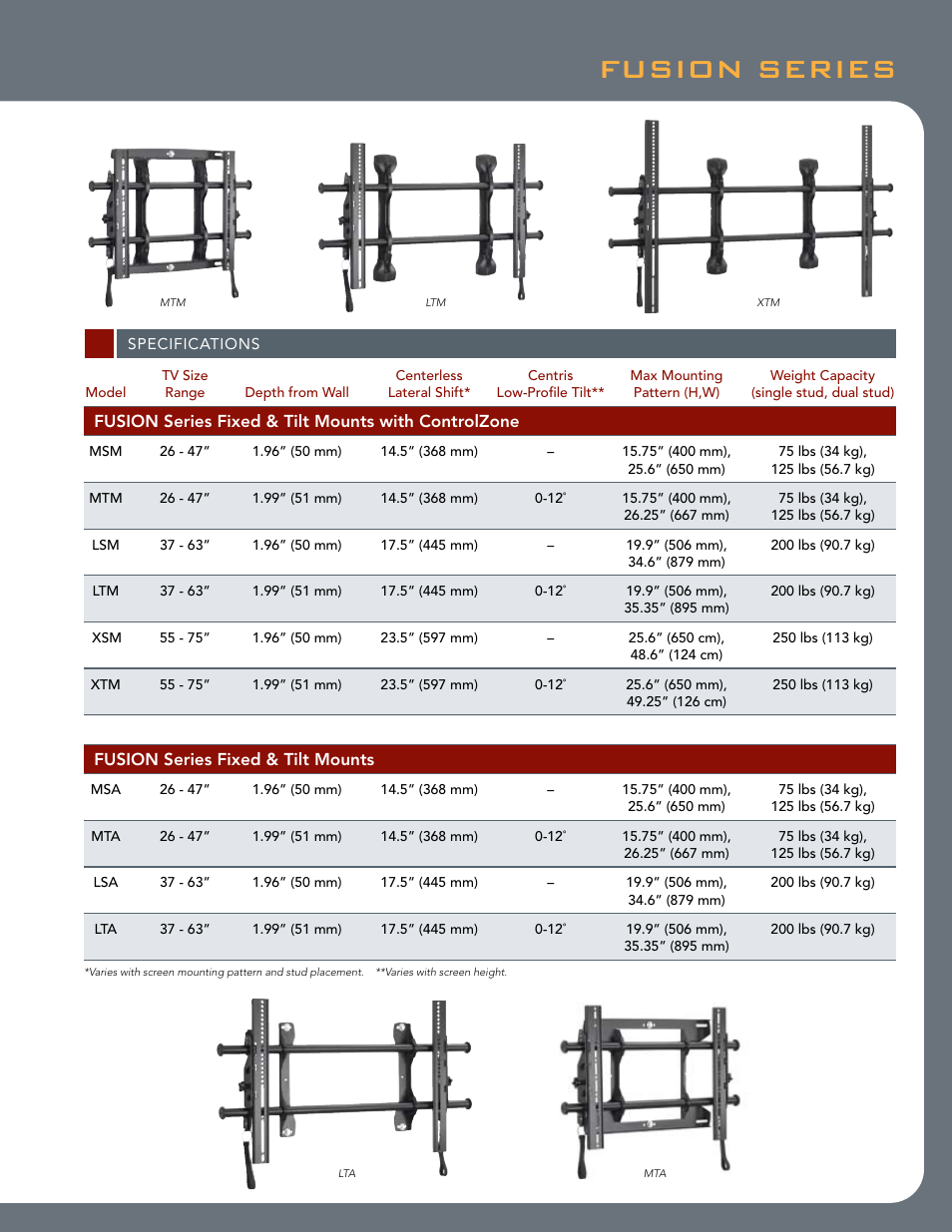 Fusion series | Chief Manufacturing Fusion Series User Manual | Page 3 / 4