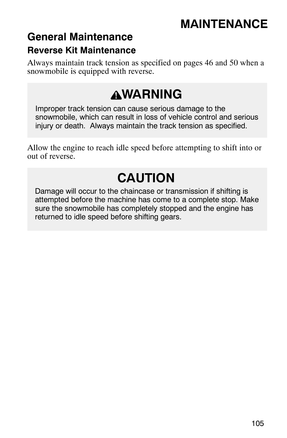 Warning, Caution, Maintenance | General maintenance | Polaris 2003 Frontier User Manual | Page 107 / 140