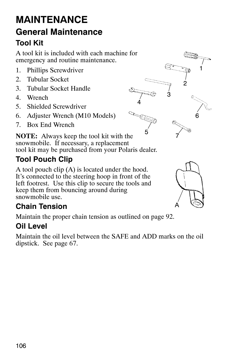 Maintenance, General maintenance | Polaris 2003 Frontier User Manual | Page 108 / 140