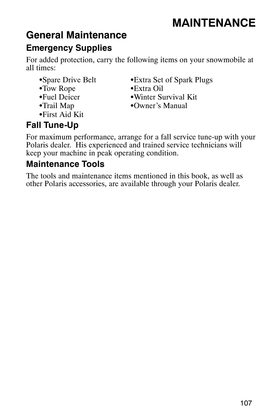 Maintenance, General maintenance | Polaris 2003 Frontier User Manual | Page 109 / 140