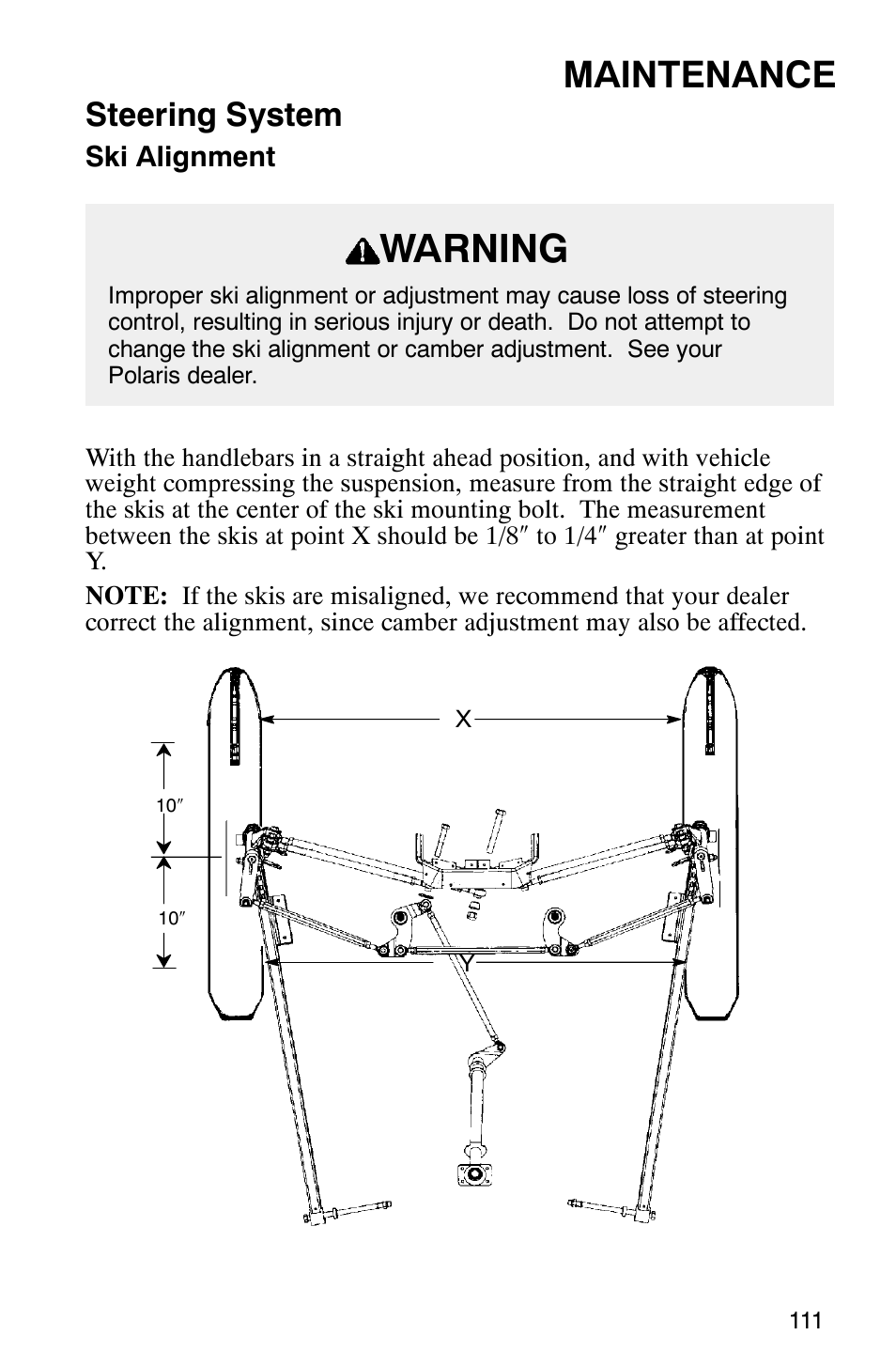 Warning, Maintenance, Steering system | Polaris 2003 Frontier User Manual | Page 113 / 140