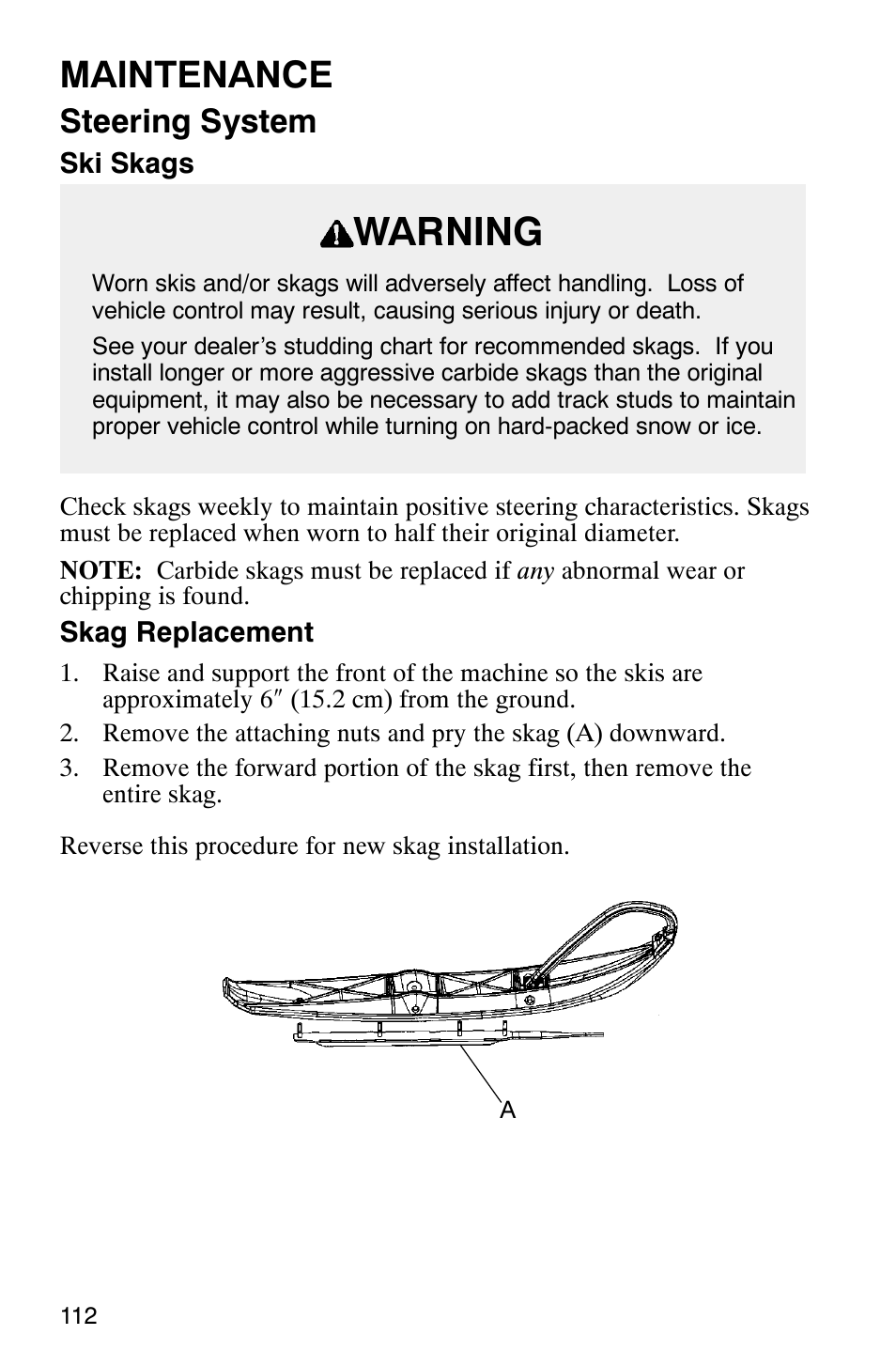 Warning, Maintenance, Steering system | Polaris 2003 Frontier User Manual | Page 114 / 140