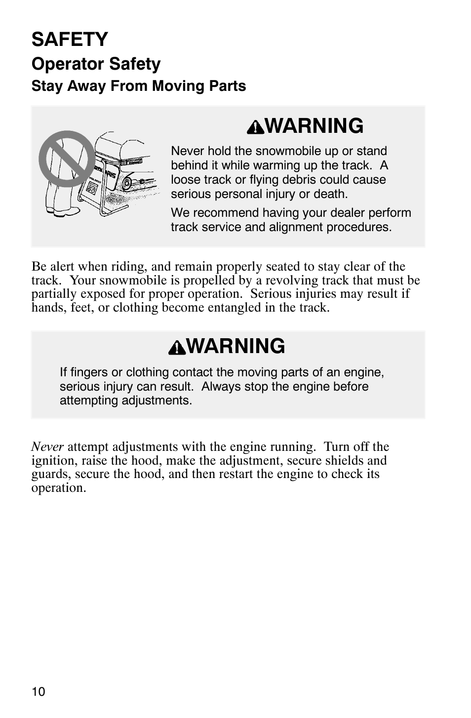 Warning, Safety, Operator safety | Polaris 2003 Frontier User Manual | Page 12 / 140