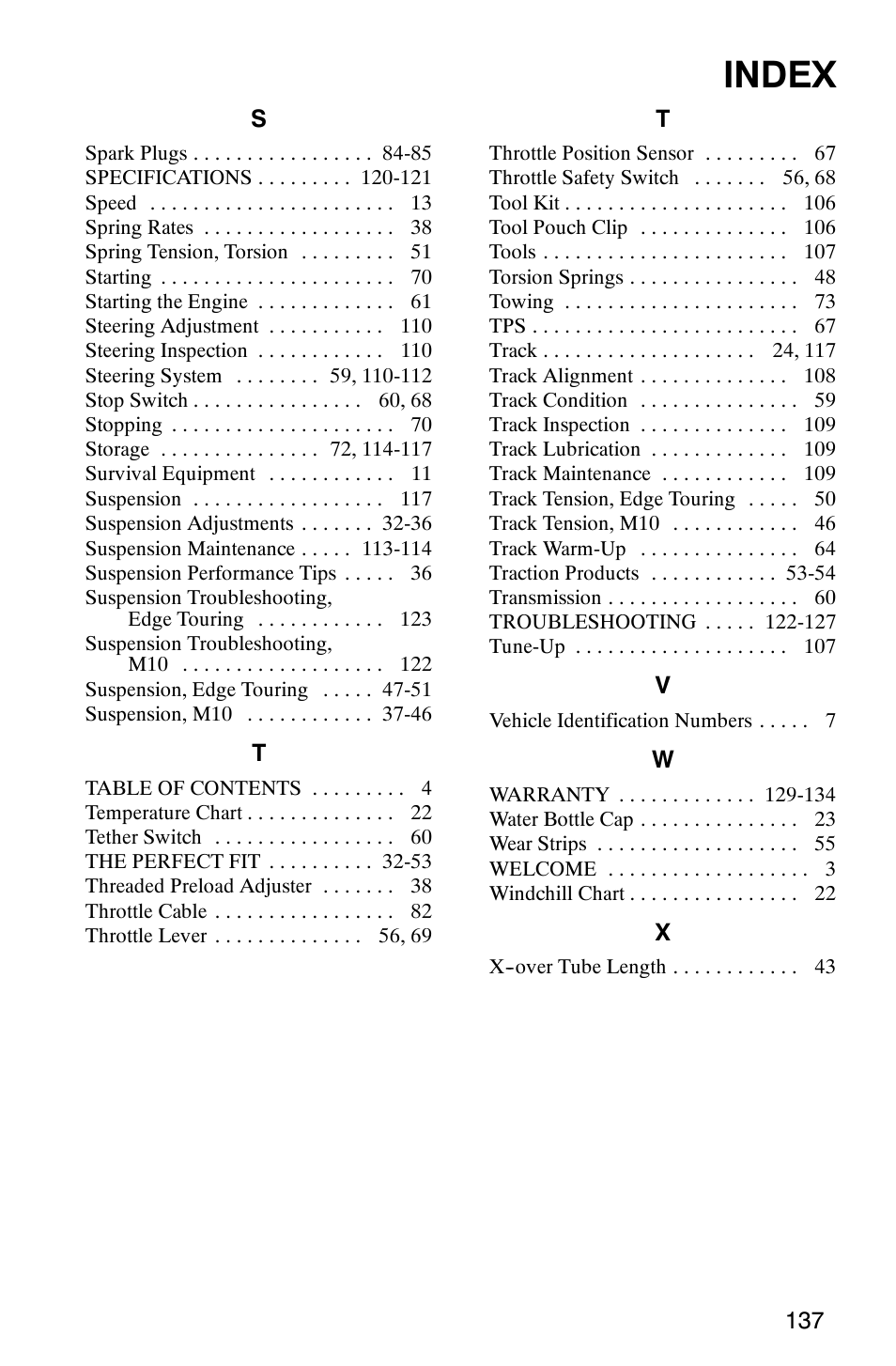 Index | Polaris 2003 Frontier User Manual | Page 139 / 140