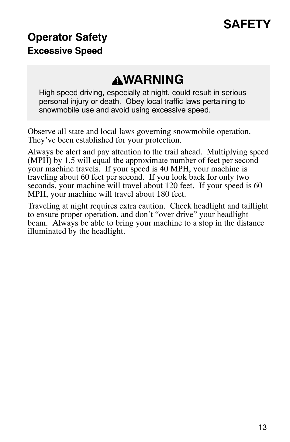 Warning, Safety, Operator safety | Polaris 2003 Frontier User Manual | Page 15 / 140