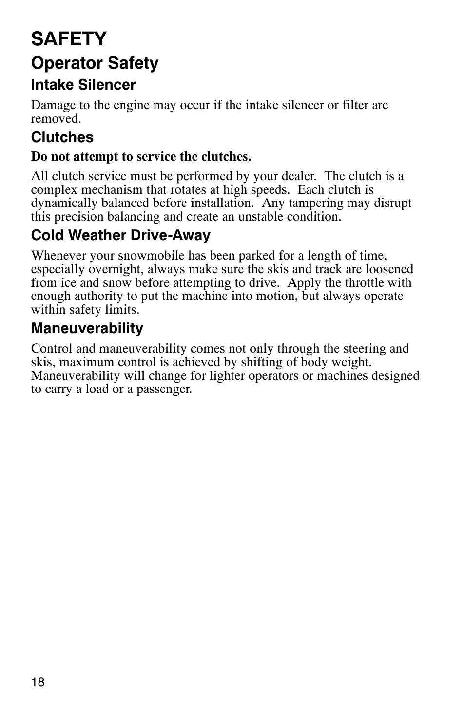 Safety, Operator safety | Polaris 2003 Frontier User Manual | Page 20 / 140