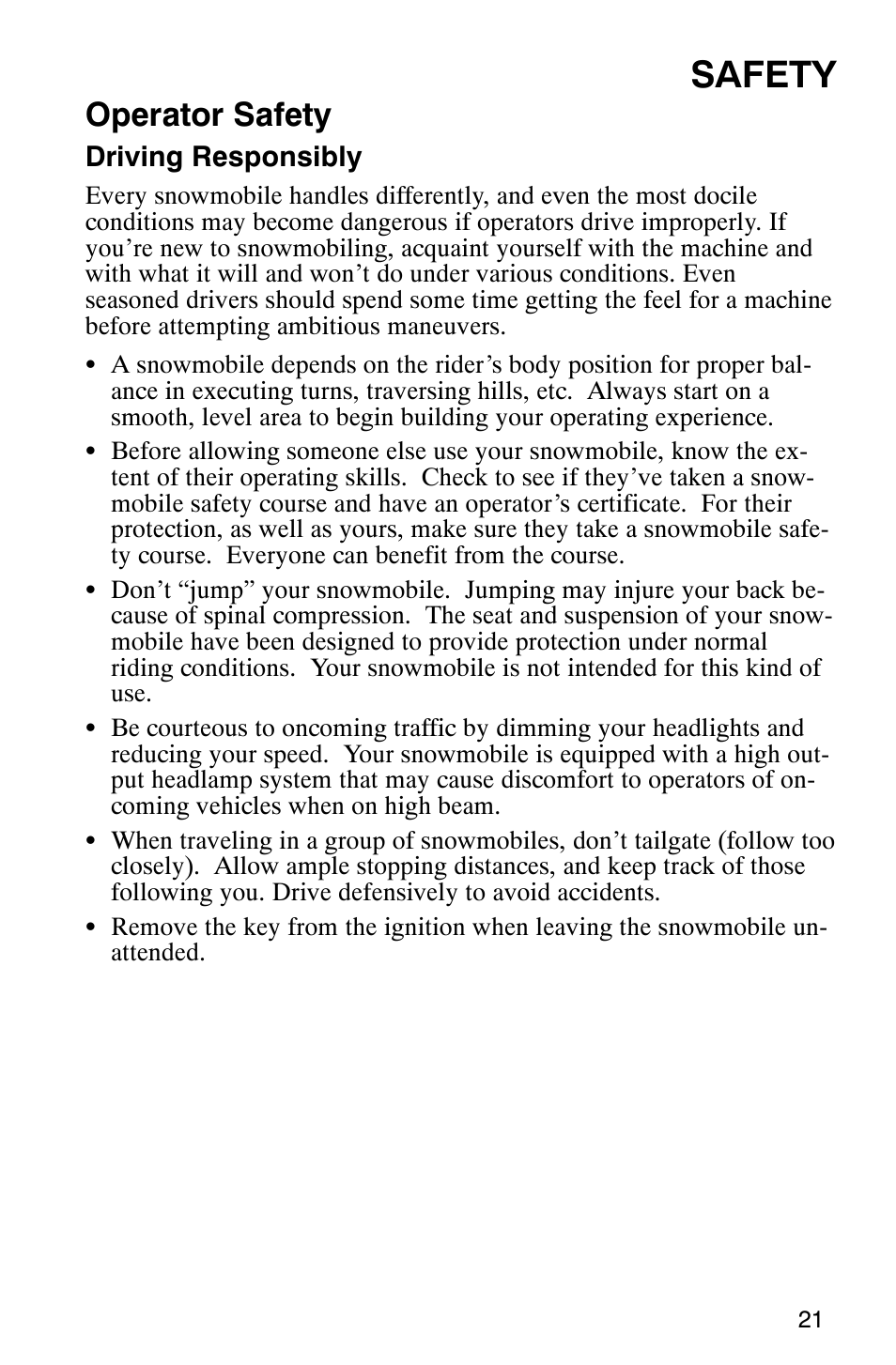 Safety, Operator safety | Polaris 2003 Frontier User Manual | Page 23 / 140