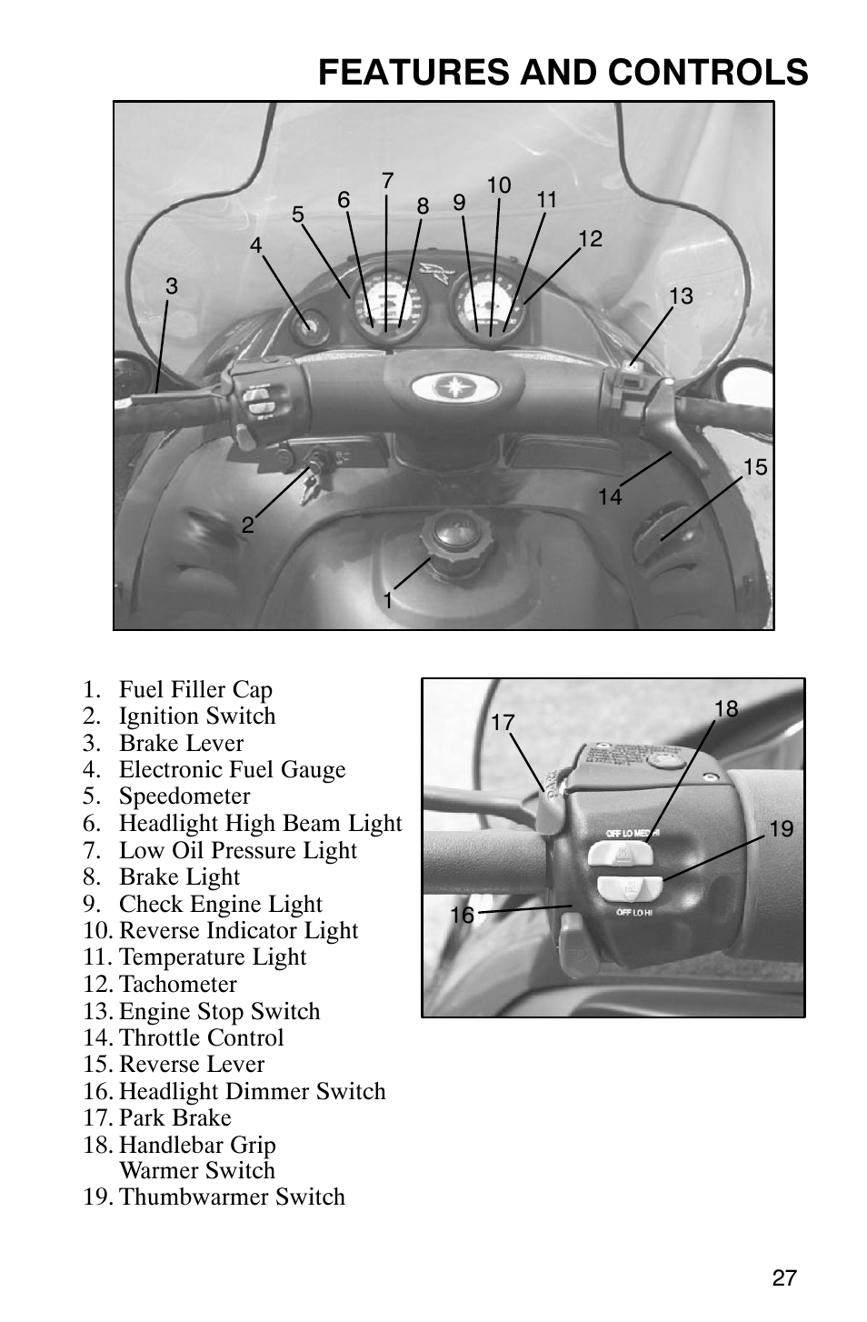 Features and controls | Polaris 2003 Frontier User Manual | Page 29 / 140