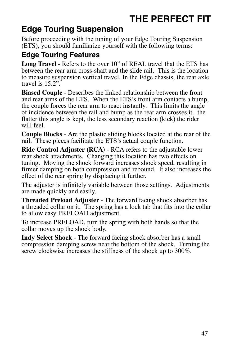 The perfect fit, Edge touring suspension | Polaris 2003 Frontier User Manual | Page 49 / 140