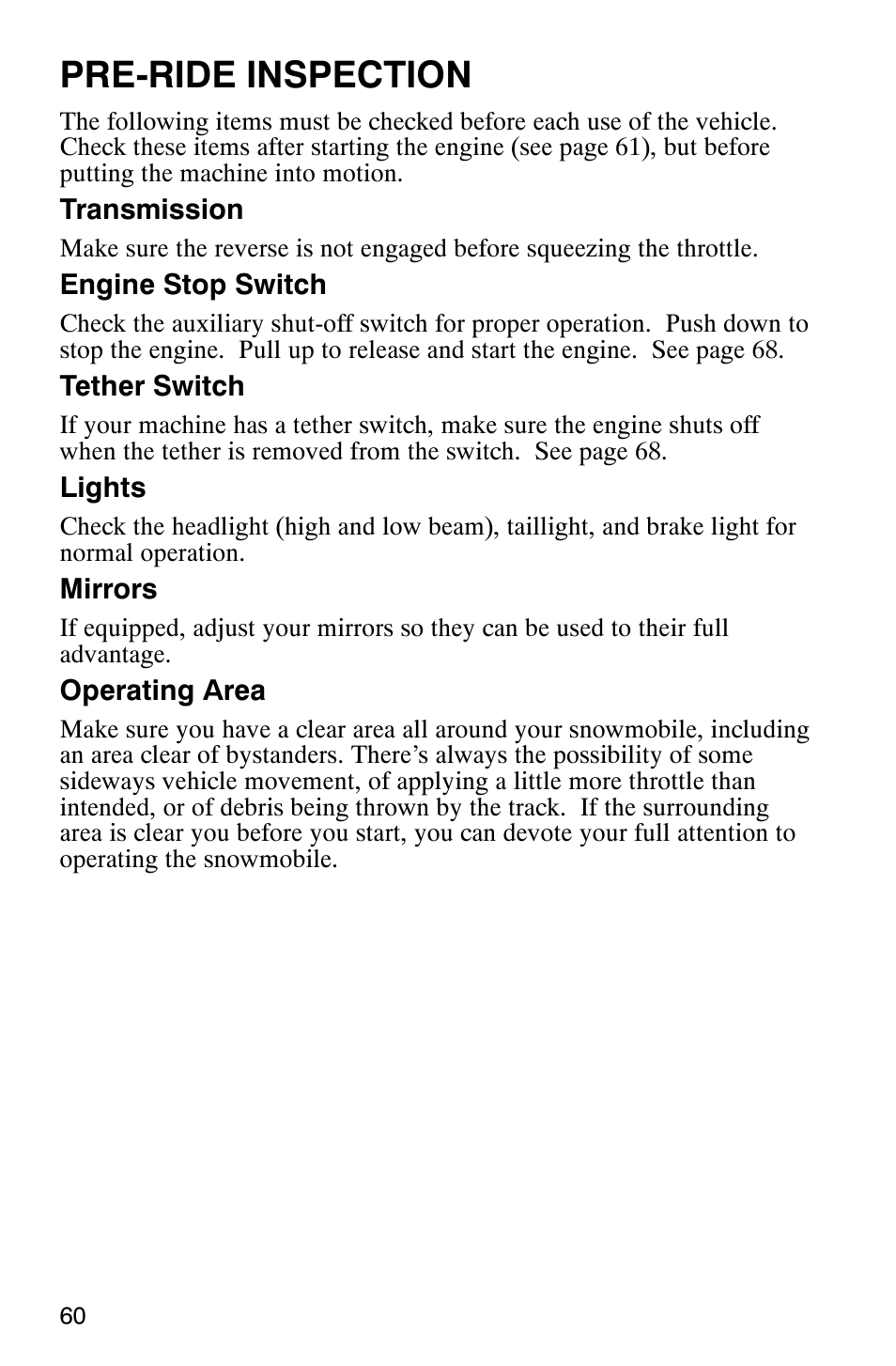 Pre-ride inspection | Polaris 2003 Frontier User Manual | Page 62 / 140
