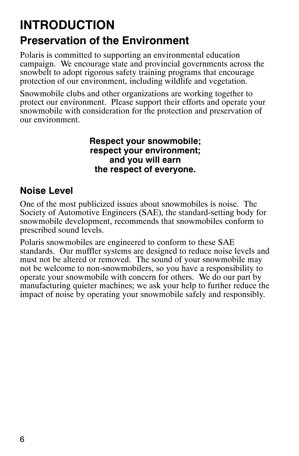 Introduction, Preservation of the environment | Polaris 2003 Frontier User Manual | Page 8 / 140